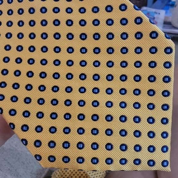 #Chaps Ralph #Lauren #Silk Neck #Tie Golden Yellow Background, Blue Dots - Picture 3 of 7